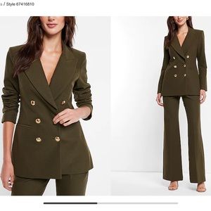 Peak Lapel Double Breasted Novelty Button Blazer Olive Green
